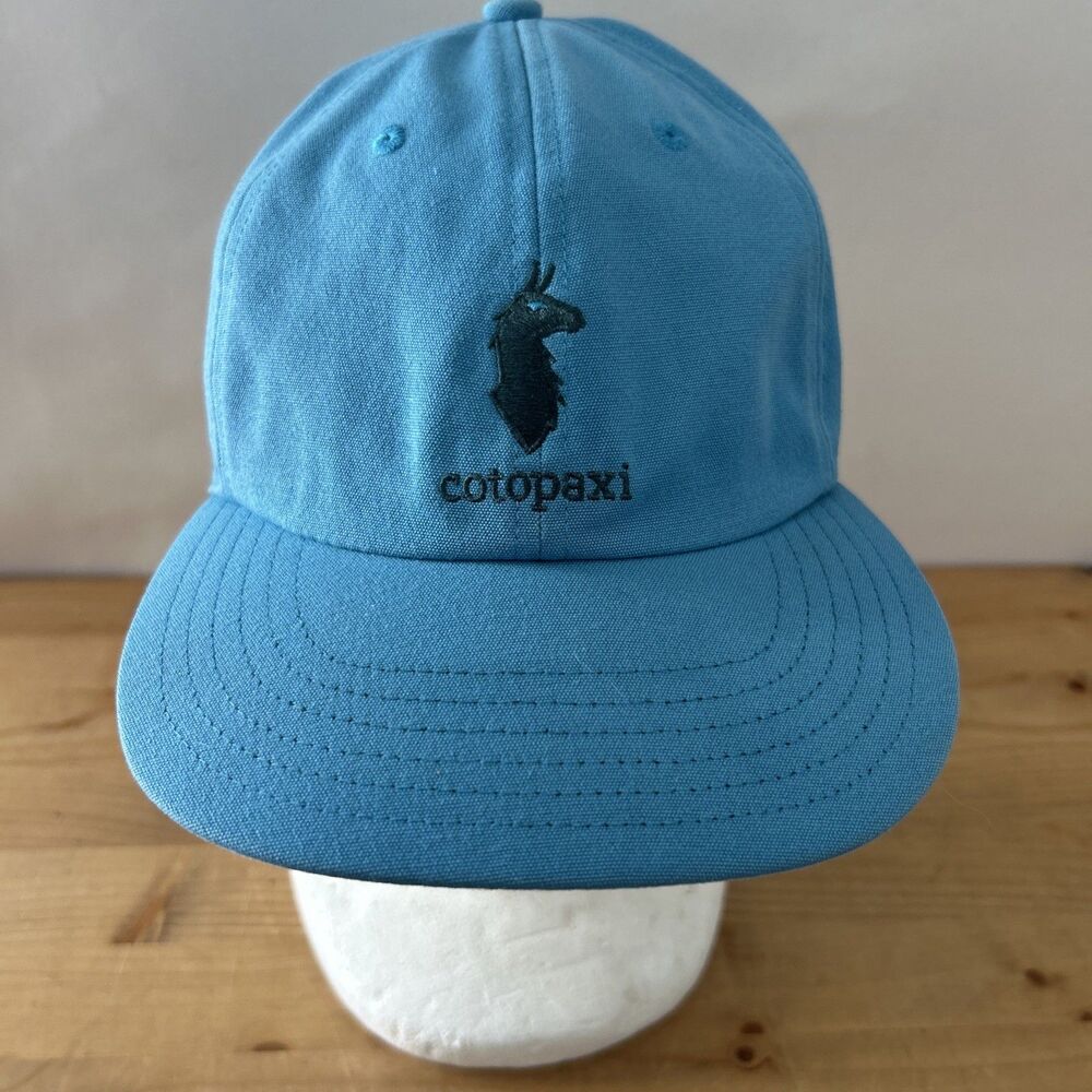 COTOPAXI Ball Cap Blue Flat Bill Strap-Back Hat w Green Llama Logo OS